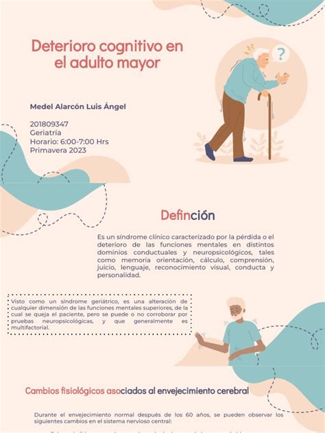 Infografía sobre deterioro cognitivo en adultos mayores: signos, pruebas y manejo