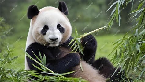 Foto de un panda gigante comiendo bambú, símbolo de conservación