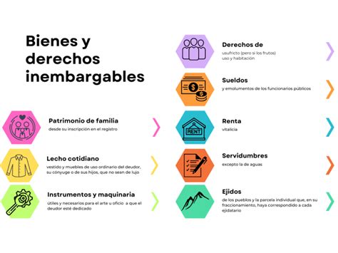 Infografía comparativa entre bienes embargables y bienes exentos de embargo según la normativa vigente.