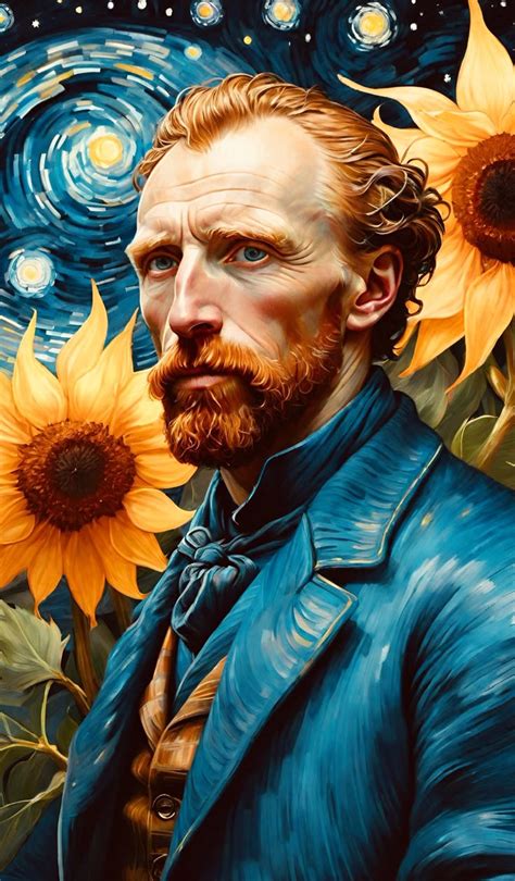 Retrato o fotografía histórica de Vincent van Gogh junto a una reproducción de su obra 