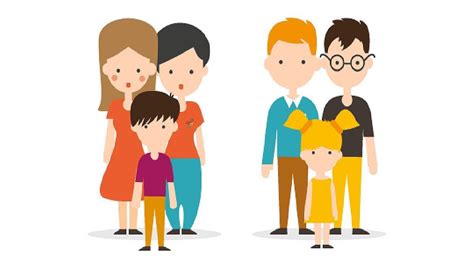 Ilustración: Parejas homoparentales interactuando con sus hijos en un entorno familiar