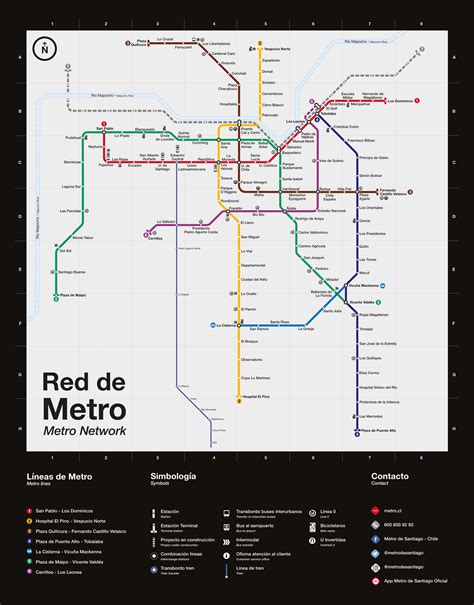 Mapa esquemático de la red de transporte público de Santiago (Metro, buses, TrenNos)