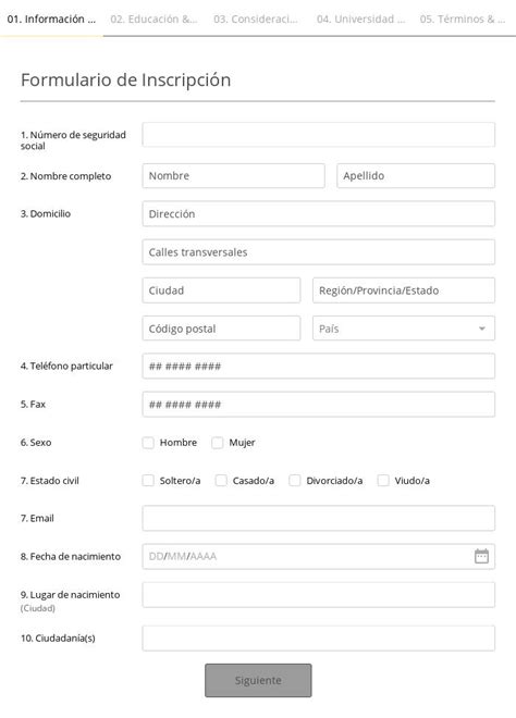 Esquema de un formulario de inscripción de voluntariado en línea