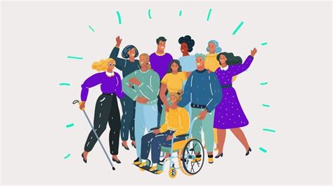 Ilustración de una sociedad inclusiva con personas con diversas discapacidades participando plenamente