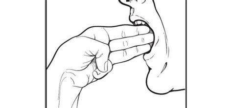 Ilustración de la prueba de los tres dedos para diagnosticar trismus