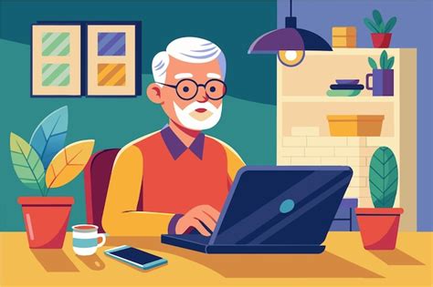 Ilustración de una persona mayor trabajando en una oficina