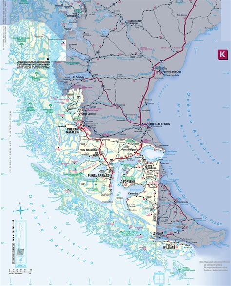 Mapa de la Región de Magallanes destacando sus principales ciudades