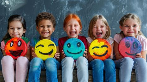Dibujos de niños expresando diversas emociones en un entorno de terapia artística