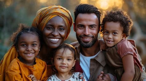 Fotografía de una familia diversa y acogedora interactuando de forma cariñosa con un niño.