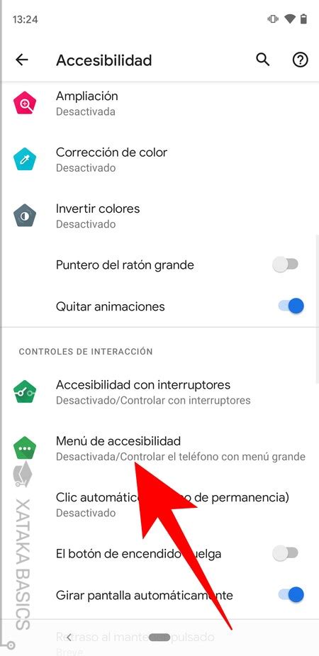 Esquema de las opciones del menú de accesibilidad en Android