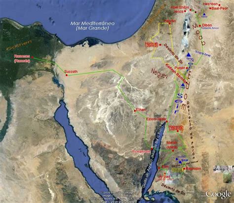 mapa del peregrinaje de Israel por el desierto con el Monte Sinaí y la Tienda de Reunión