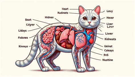 Diagrama de los órganos internos de un gato mostrando los posibles cambios con la edad