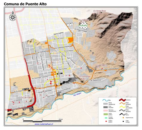 Mapa de Puente Alto y San Bernardo destacando zonas de cuarentena, concentración de adultos mayores y vulnerabilidad sociomaterial.