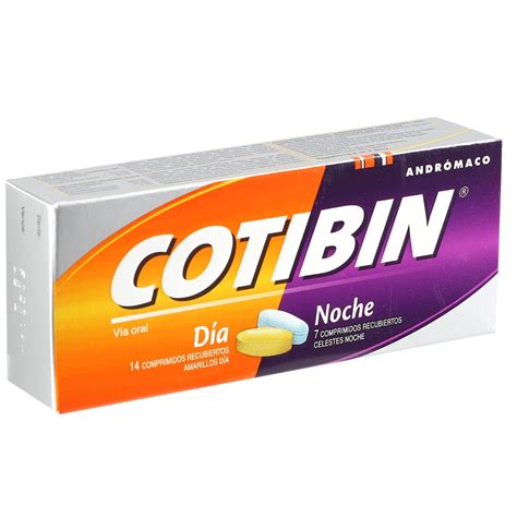 Caja de medicamentos Cotibin con presentaciones para día y noche