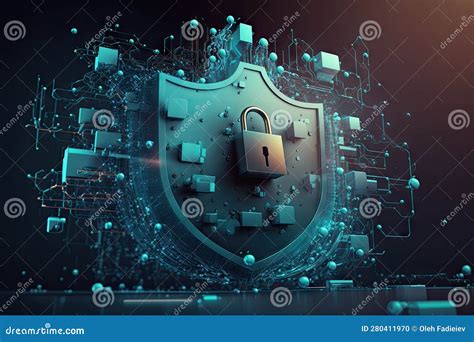 Representación visual de ciberseguridad con iconos de seguridad y un escudo protector