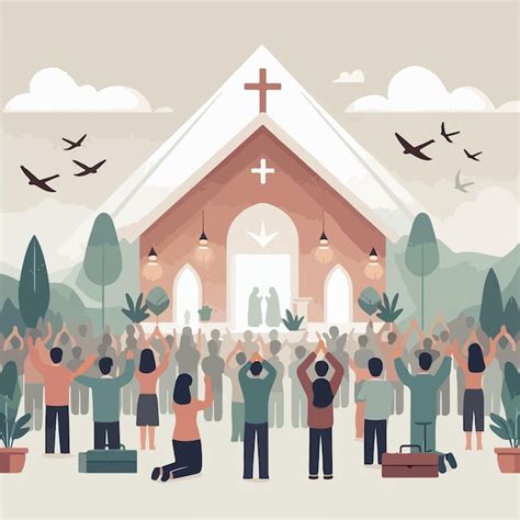 Ilustración de personas orando con gozo y alzando las manos en alabanza