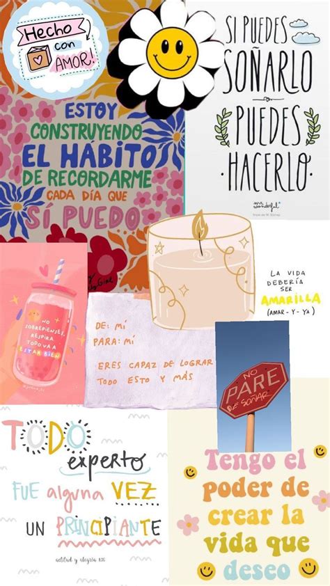 Collage de frases emotivas con un fondo floral