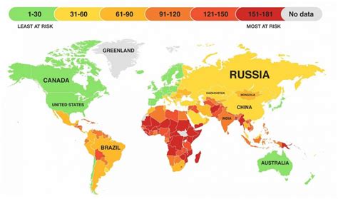 Mapa global que muestra las regiones y países con mayor vulnerabilidad a los impactos del cambio climático y fenómenos extremos