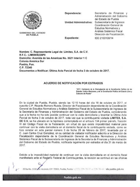 Ejemplo de una orden de visita domiciliaria fiscal con sus elementos clave señalados