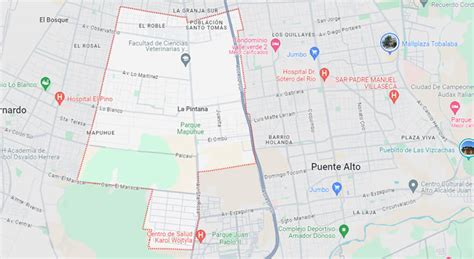 Mapa de la comuna de La Pintana en la Región Metropolitana de Santiago, Chile, destacando zonas de vulnerabilidad