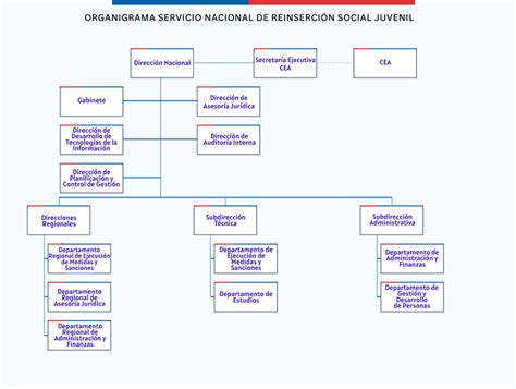 Esquema de la estructura organizacional regional del Servicio Nacional de Reinserción Social Juvenil