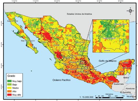 Mapa de calor que ilustra la distribución espacial de la vulnerabilidad social estructural en una región determinada.