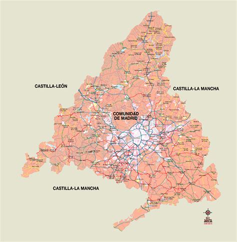 Esquema o mapa destacando la Comunidad de Madrid y flechas hacia otras regiones de España
