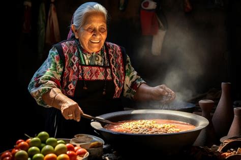 Abuela mexicana cocinando platillos tradicionales
