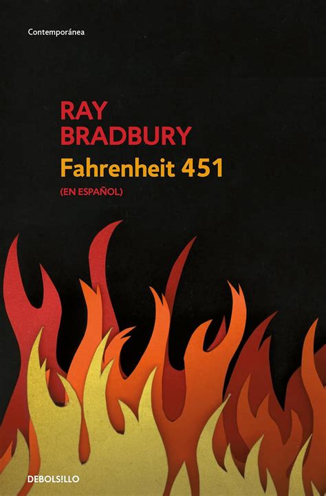 Portada del libro Fahrenheit 451 con una imagen de bomberos quemando libros