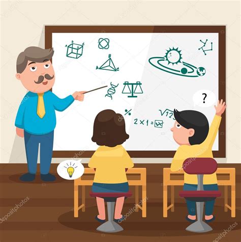 Ilustración de un profesor y sus alumnos interactuando en clase