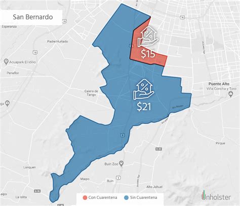mapa de San Bernardo con zonas de cuarentena y puntos de abastecimiento