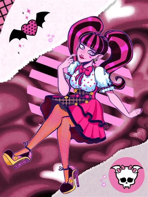 Ilustración de Draculaura de Monster High cuidando a un bebé vampiro