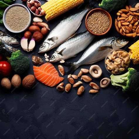 Diagrama de alimentos ricos en Omega-3 (pescado, nueces, semillas)