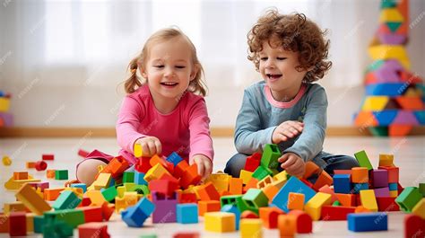 Niños sonriendo mientras juegan y construyen con bloques, simbolizando el juego como pilar del desarrollo