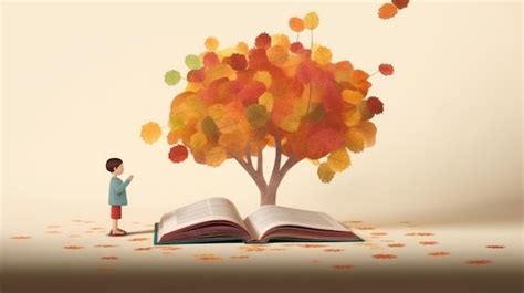 Ilustración de un niño leyendo un libro bajo un árbol, con elementos abstractos de sueños y esperanzas