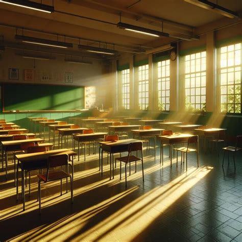 Foto de un profesor jubilado en un aula vacía, mirando por la ventana con expresión pensativa