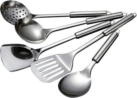 Juego de utensilios de cocina de alta calidad en acero inoxidable y madera
