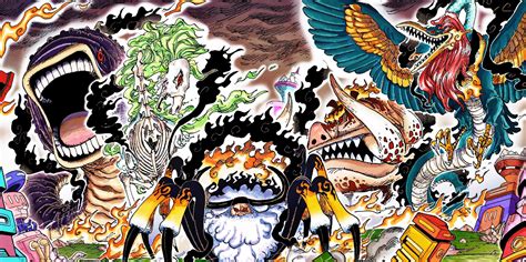 Ilustración de las formas Zoan Mítico de los Gorosei