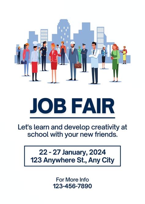 Thematic photo of people working in a social services environment or a city hall building with job fair posters.