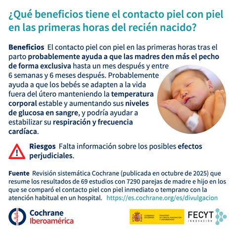 Infografía explicando los beneficios del contacto piel con piel en recién nacidos.