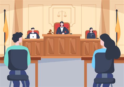 Ilustración de un juicio o tribunal, simbolizando el proceso legal.
