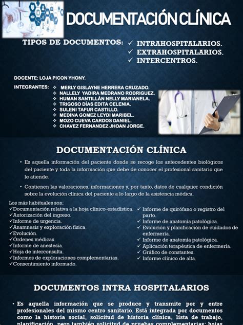 Infografía mostrando los tipos de documentación clínica que maneja un TENS