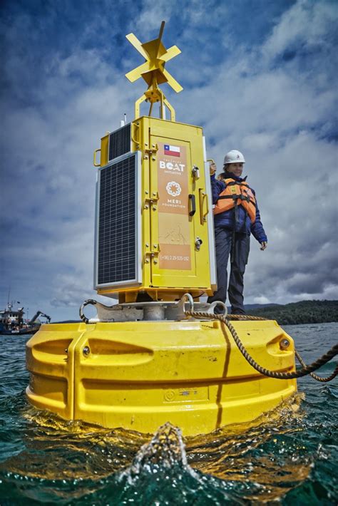 Esquema de monitoreo oceanográfico con sensores in situ en una boya o anclaje