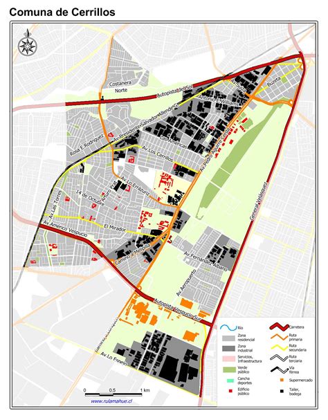 Mapa de la comuna de Cerrillos en la Región Metropolitana de Santiago