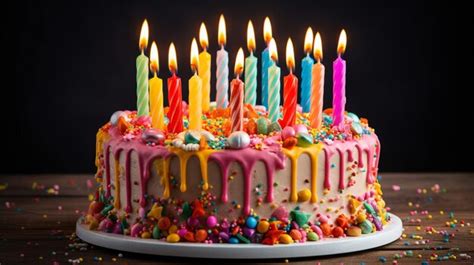 Pastel de cumpleaños con velas y un ambiente festivo