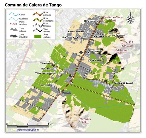 Mapa geográfico de la comuna de Calera de Tango en la Región Metropolitana de Santiago, Chile
