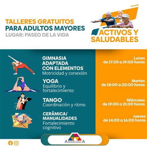 Volante o infografía con el calendario de talleres para adultos mayores
