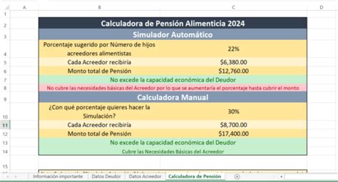 captura de pantalla de la calculadora de pensión alimenticia con campos de ejemplo