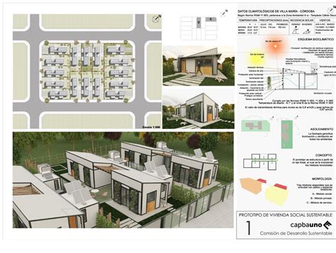 Plano arquitectónico de un proyecto de vivienda social sostenible