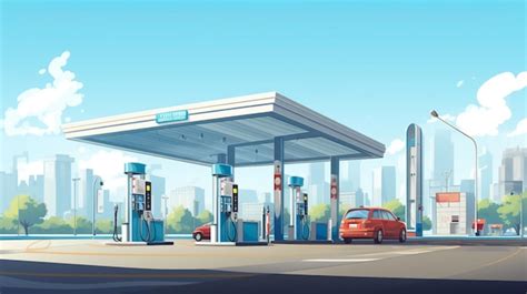 Ilustración de una gasolinera con un adulto mayor mirando hacia un coche que se aleja